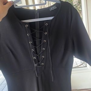 Bardot Lace Up Black Mini Dress